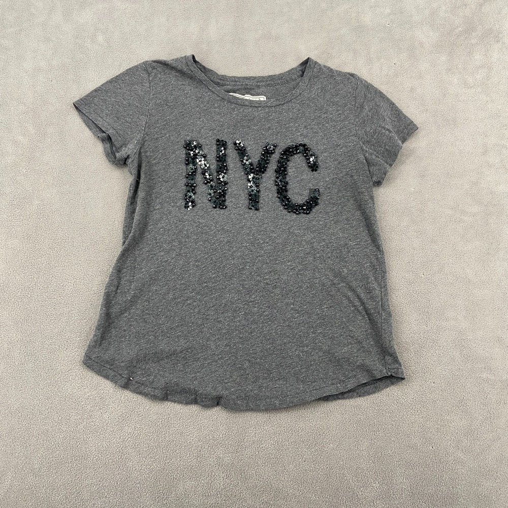 Vintage Y2K Abercrombie & Fitch Babydoll T Shirt Sz S Gray NYC Sequin Beaded